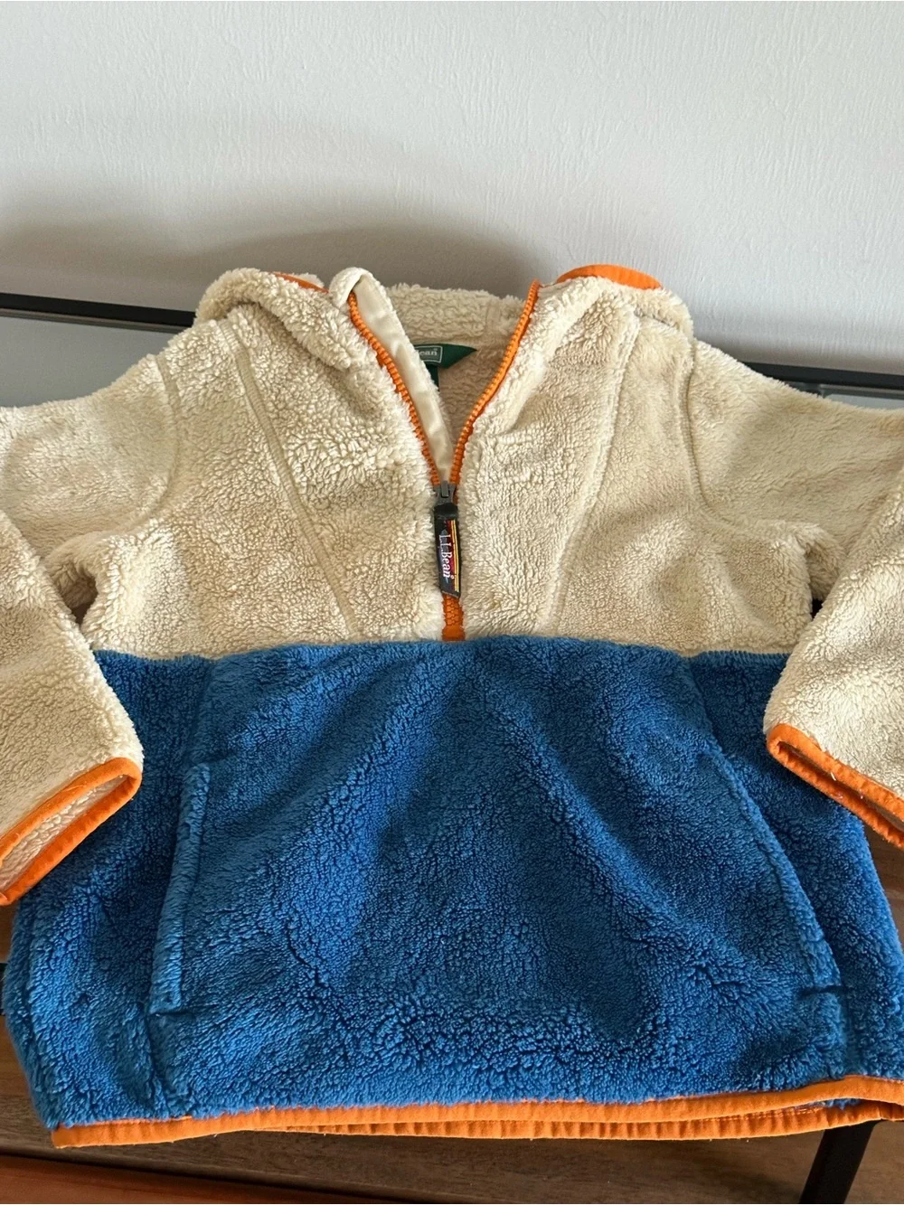 L.L.Bean Kids Hi-Pile Fleece Hooded Pullover, Colorblock Size 6-7